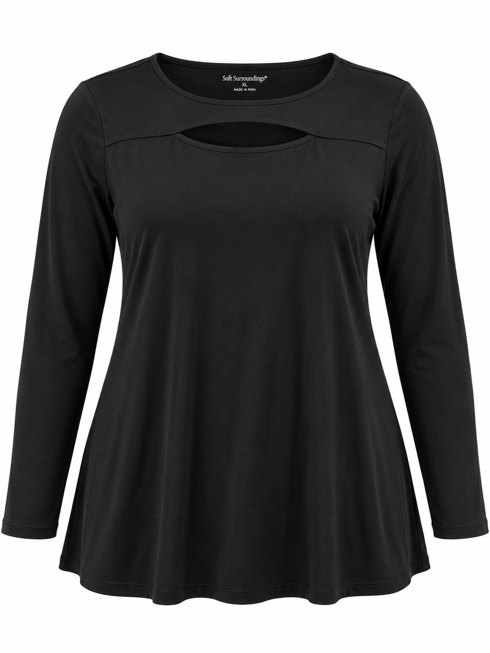 SOFT SURROUNDINGS | Black Modal Cutout Swing Tunic Long Sleeve Top | XL
